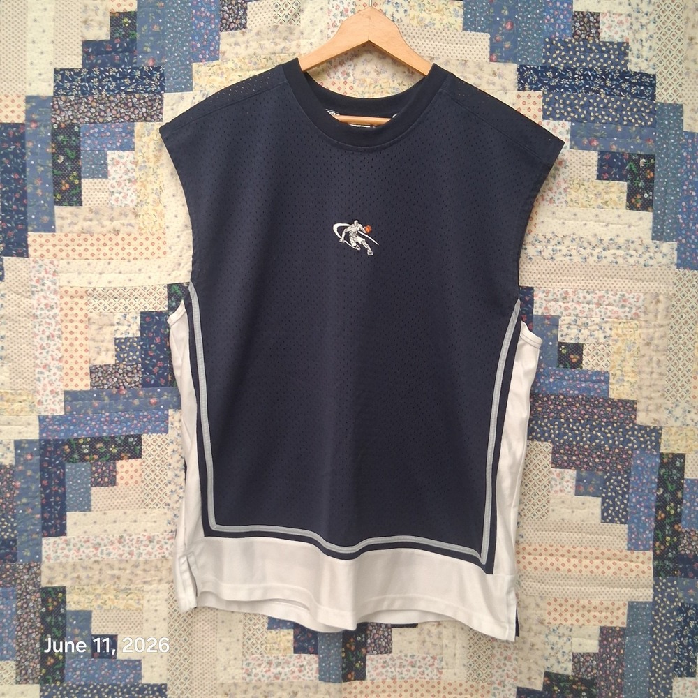 Y2K And1 And 1 One Basketball Jersey Blue Size Large Sleeveless Embroidered